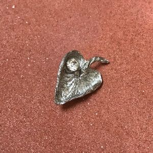 Vintage Metal Heart Pin Crystal Diamond Accessory!
